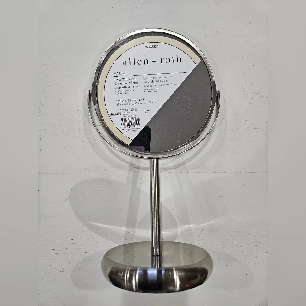 ALLEN + ROTH Brushed Stainless Steel Double Sided Mirror. 5x Magnifying - NWT